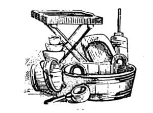 engraving of 1800s washing tools